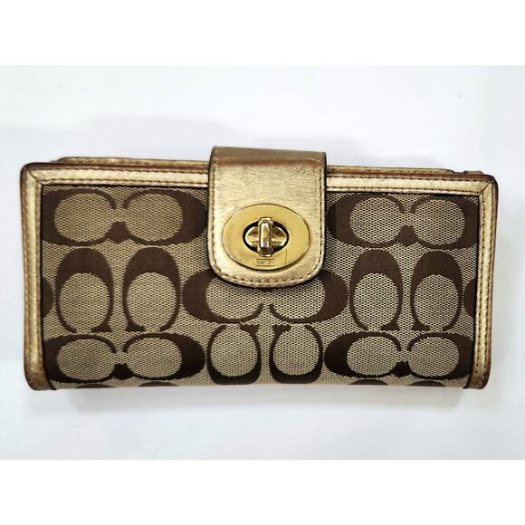COACH 43609 Turnlock Signature Jacquard Bi-fold Wallet/ with Checkbook Wallet - Picture 1 of 11